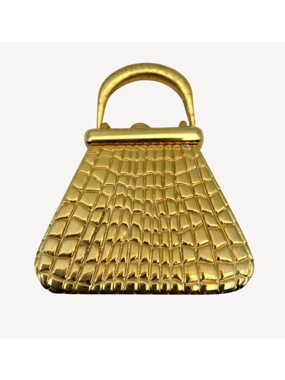 Timex Miniature Desk Clock Handbag Gold-Tone Alligator Pattern Quartz 2" WORKS - Picture 3 of 9